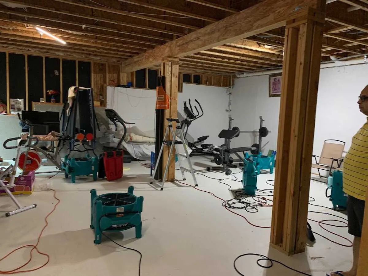 Basement drying equipment setup for Contents Cleaning & Restoration in Upper Arlington