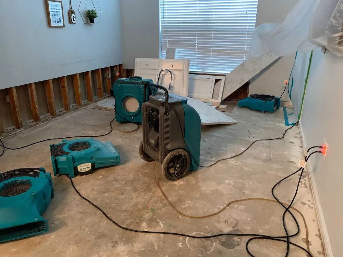Dehumidifier in flood-cut room for Water Damage Restoration in Upper Arlington